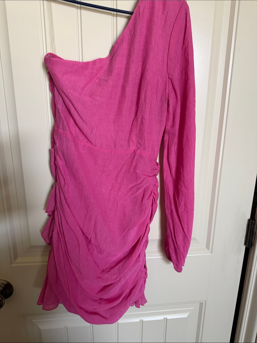 Showpo. Hot Pink One-Shoulder Ruffle Mini Dress - Picture 5 of 8